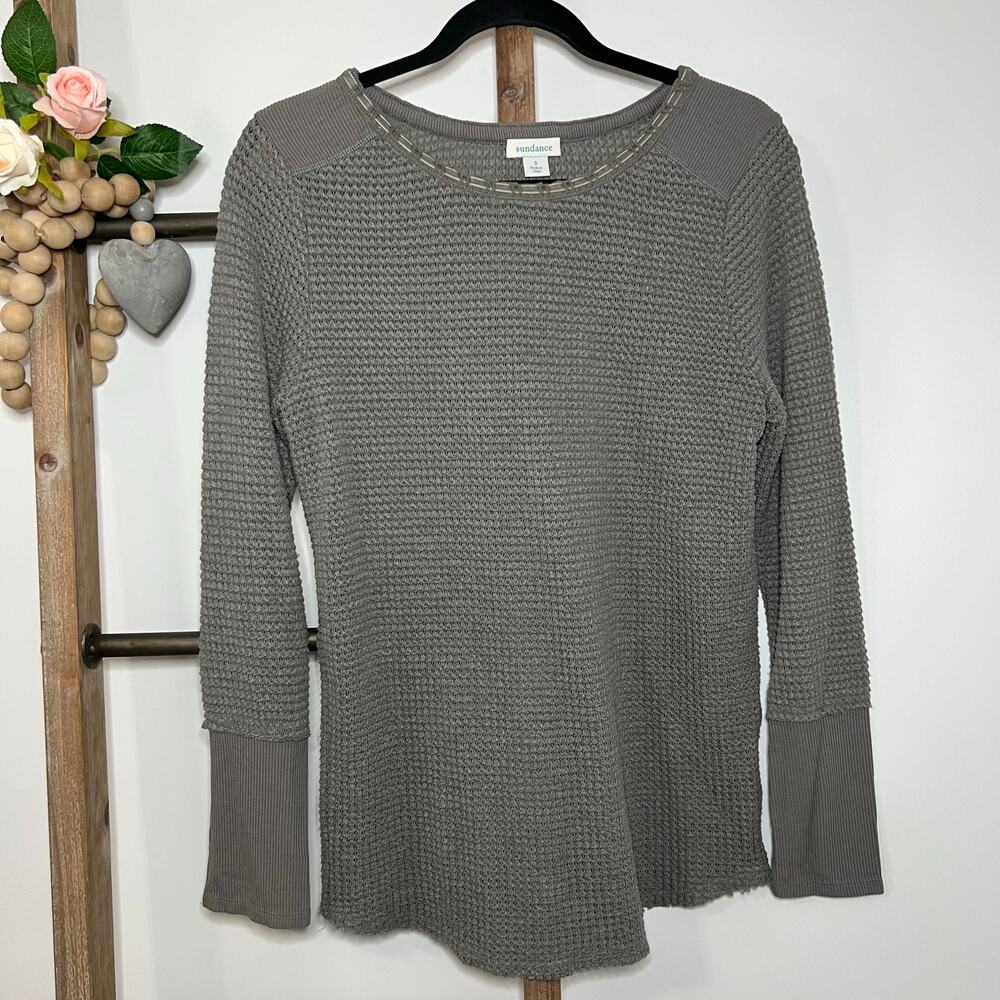 Sundance Long Sleeve Gray Thermal Waffle Knit Top Size Small - Picture 2 of 7